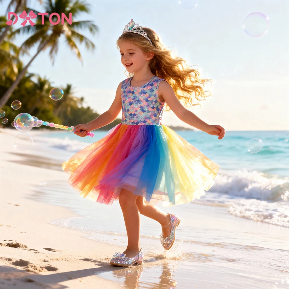 DXTON Vestido de sirena de verano sin mangas para niñas princesa