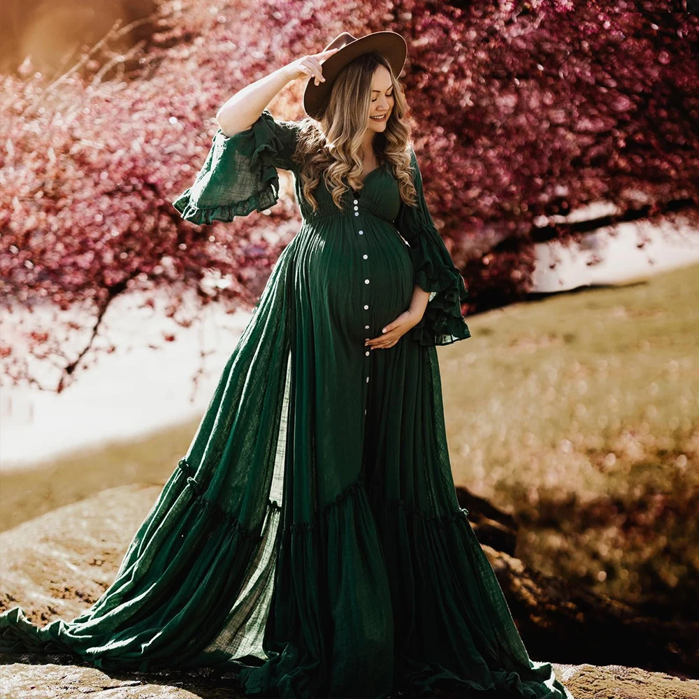 Linnen vestido de embarazo bohemio en lino y algodón para fotos - imagen 2