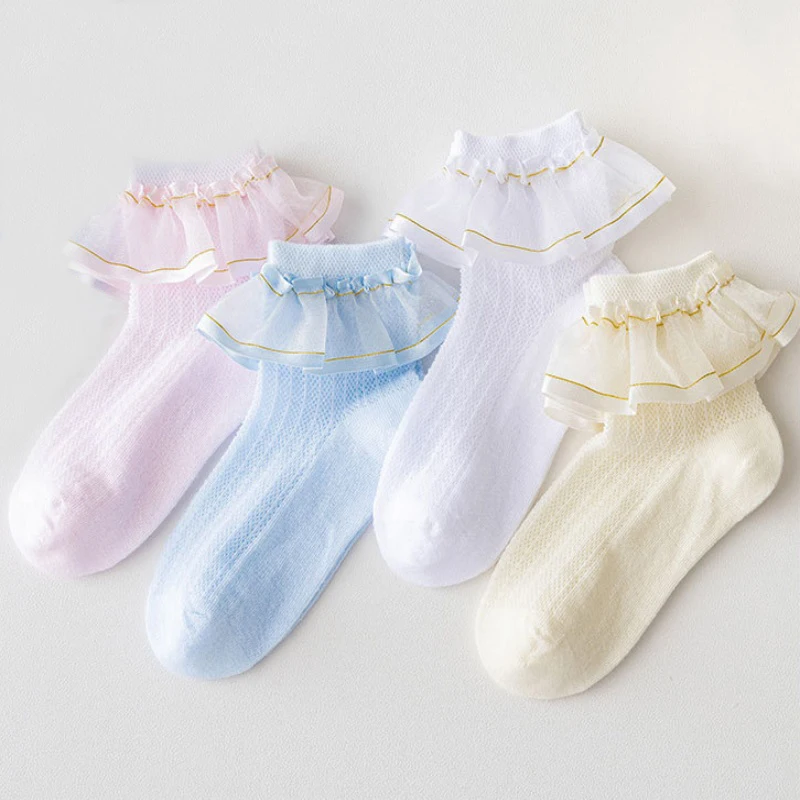 Calcetines de encaje con volantes blancos de algodón suave para niñas