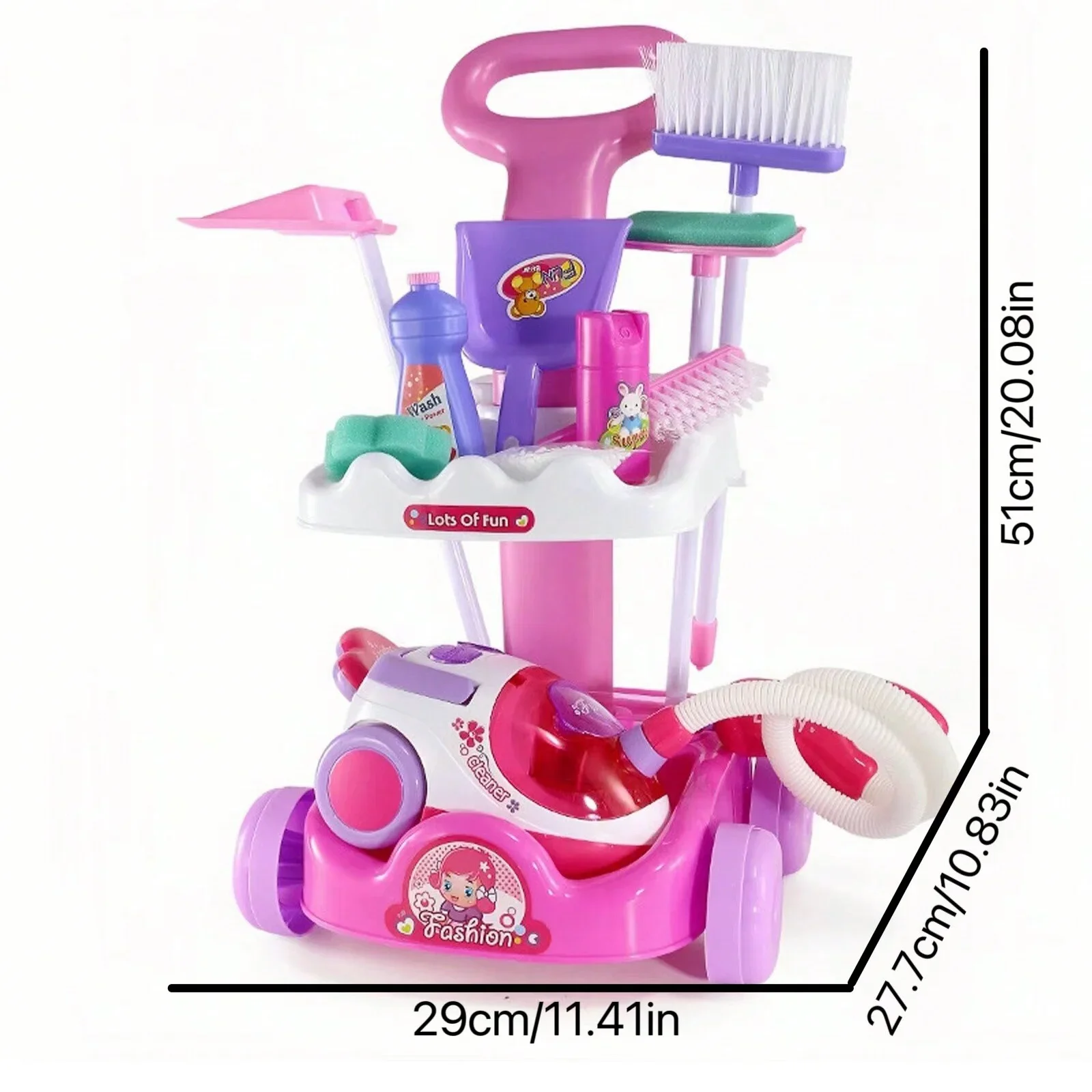 Carrito de limpieza infantil con accesorios y aspiradora de juguete - imagen 3