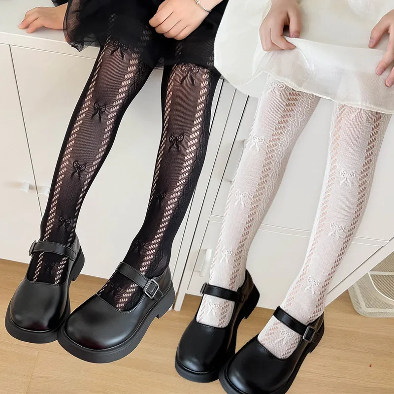 Pantimedias de verano para niña con encaje y lazo fino transpirable - imagen 3