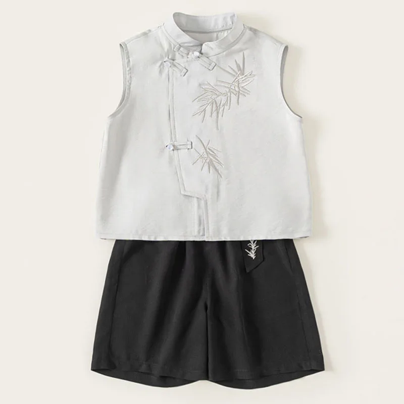 Conjunto de verano para niños: top sin mangas bordado y short - imagen 2
