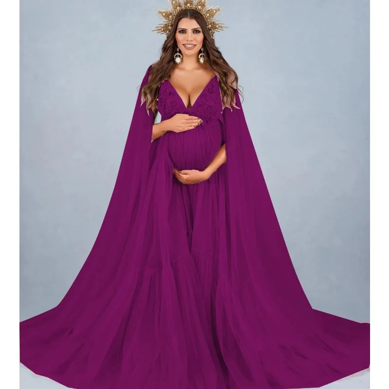 Vestido de maternidad de tul y encaje con perlas para baby shower - imagen 5