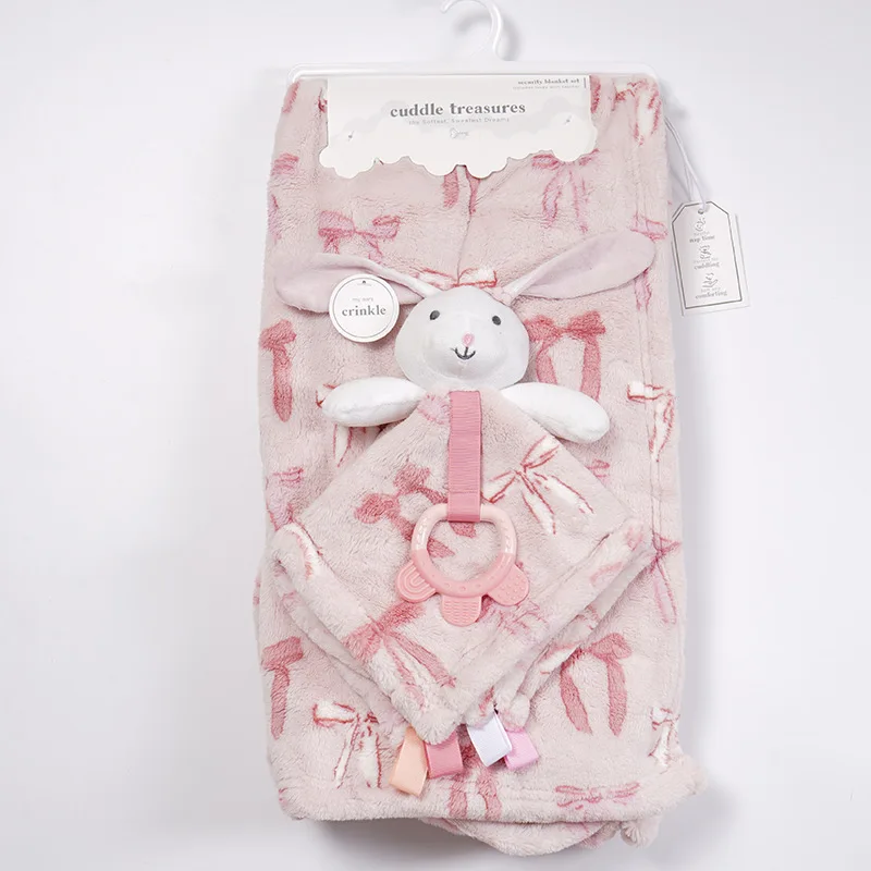Conjunto de manta de invierno para bebé recién nacido con toalla calmante y juguete