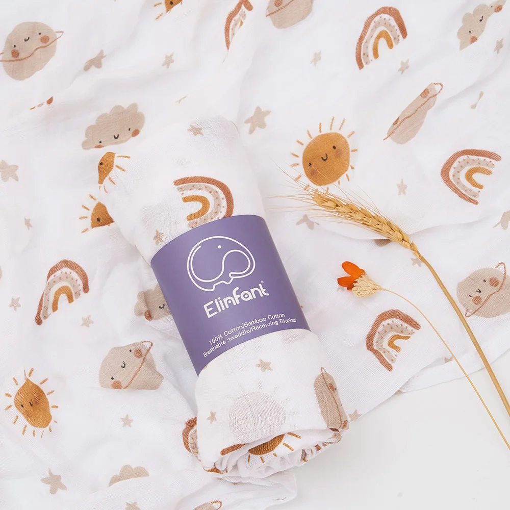Elinfant Set Mantas Muselina Arcoíris Algodón 100% para Recién Nacidos - imagen 3