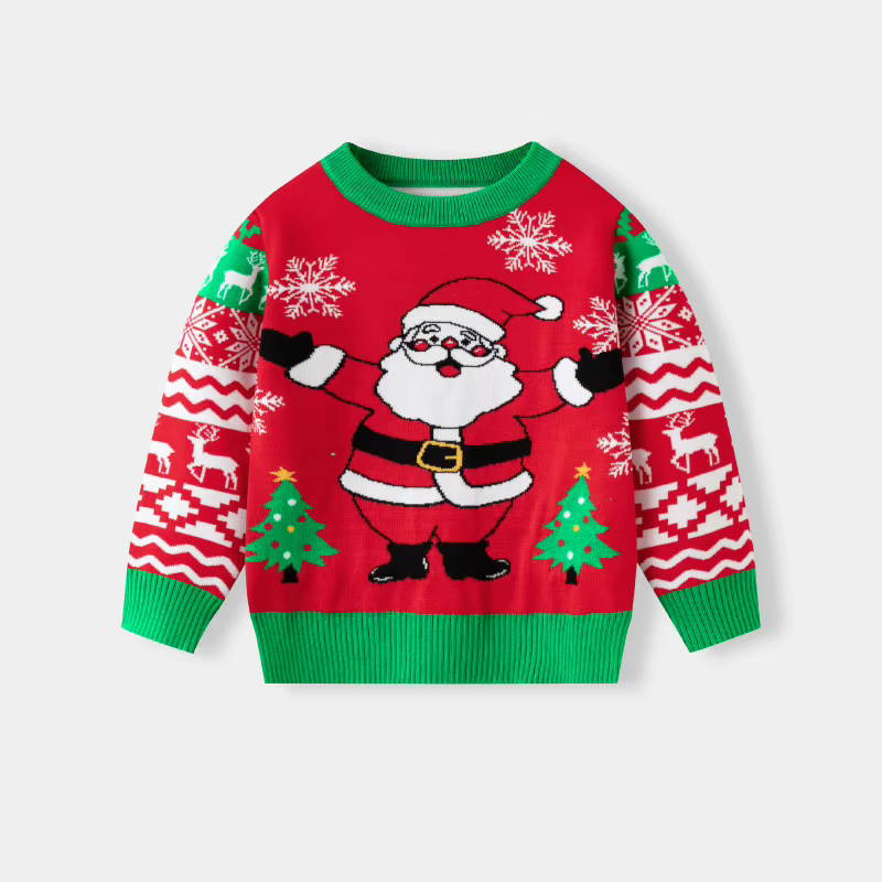 Jersey Navidad infantil cuello redondo dibujos animados tejido invierno