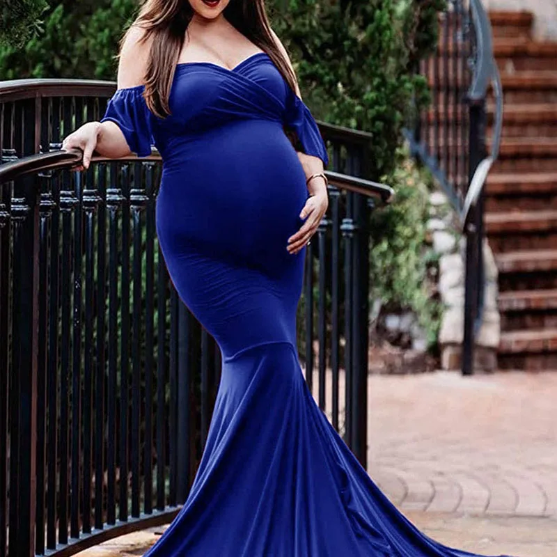 Vestido de maternidad cruzado de algodón sin hombros para fotos - imagen 3