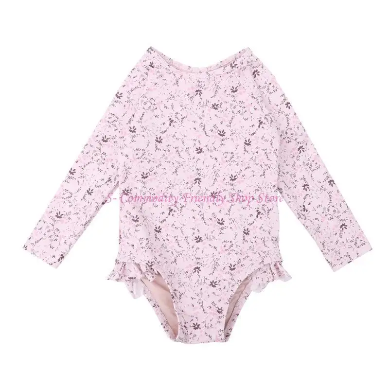 85AE Traje de baño infantil de manga larga con estampado floral