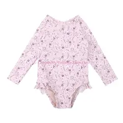 85AE Traje de baño infantil de manga larga con estampado floral