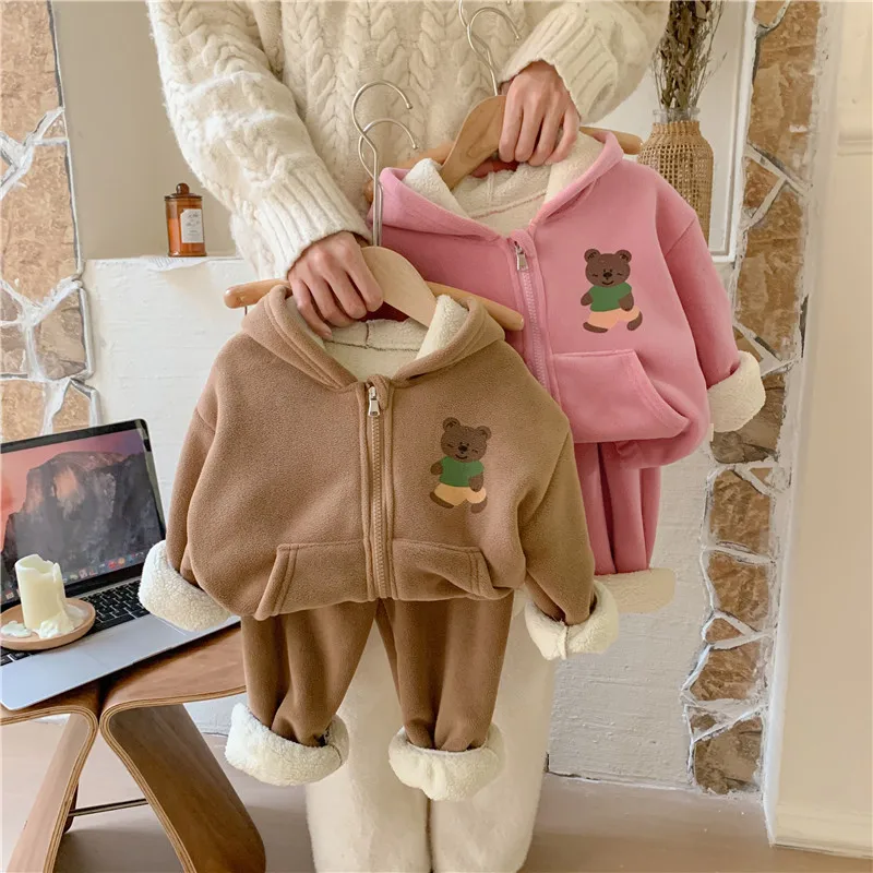Conjunto bebé acolchado de lana con capucha y pantalón infantil - imagen 2
