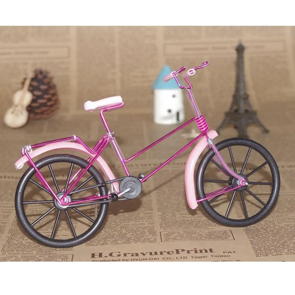 Bicicleta decorativa de metal fundido a presión rosa para escritorio - imagen 5