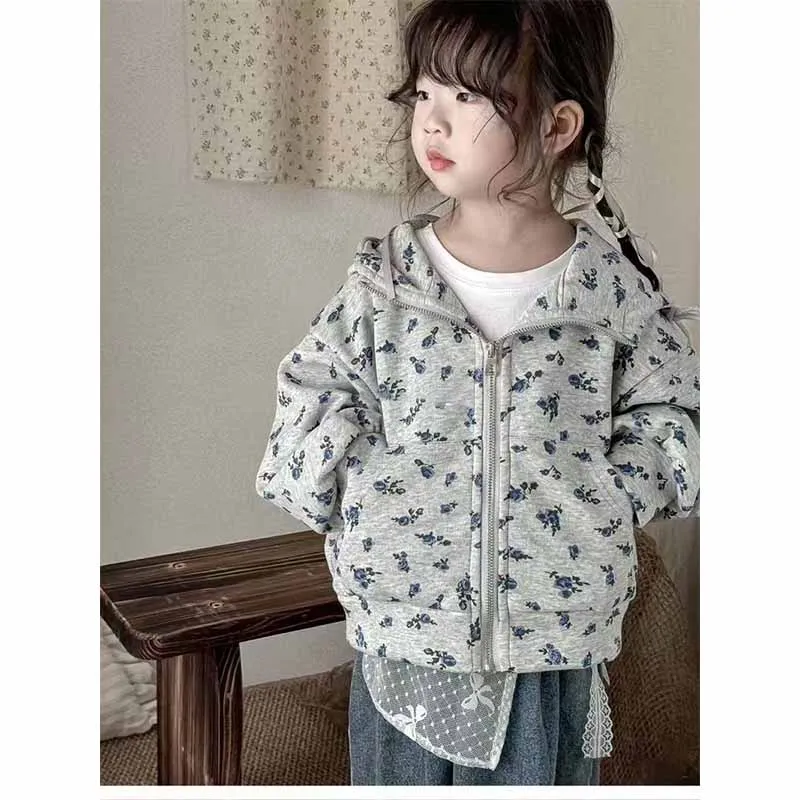 Chaqueta con capucha floral para niña Kods, cremallera - imagen 4