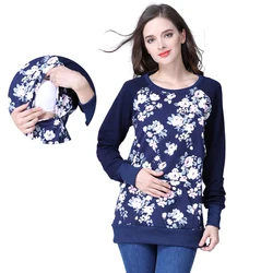 Sudadera de lactancia floral con capucha para premamá otoño