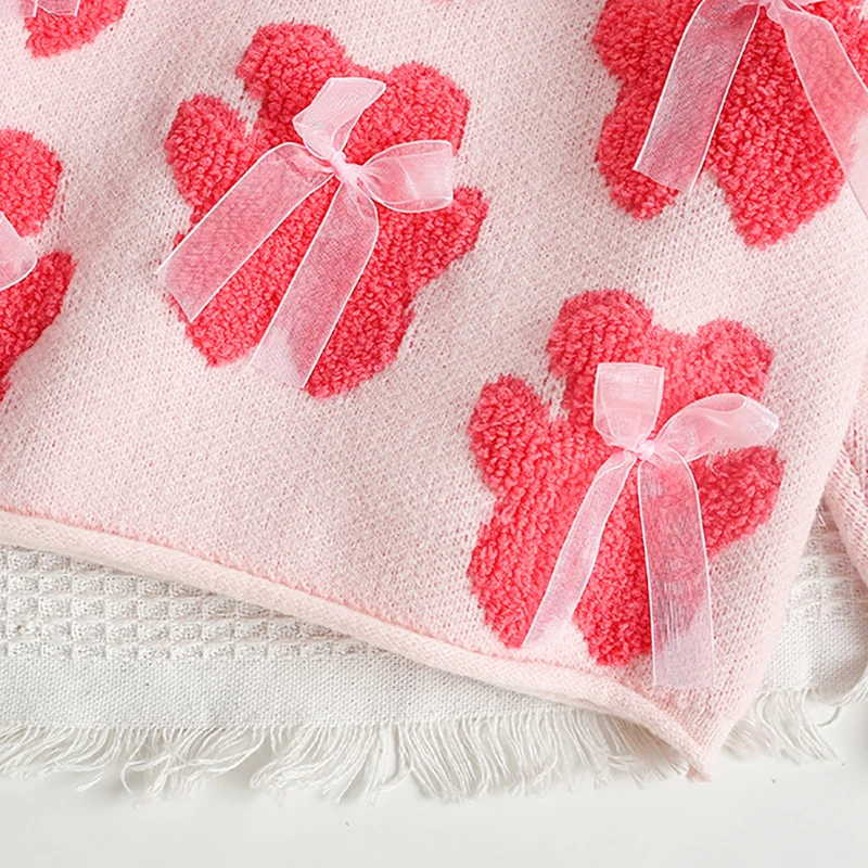 MILANCEL Jersey de punto para niña con estampado de oso y lazo - imagen 5