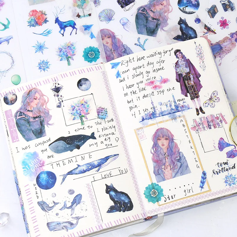 Pegatinas washi kawaii con ballenas y flores para álbum diario - imagen 4