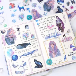 Pegatinas washi kawaii con ballenas y flores para álbum diario