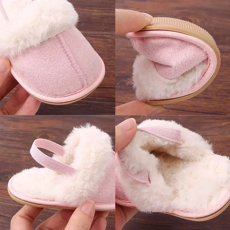 Zapatillas de invierno bebé con bordado floral y suela antideslizante - imagen 2
