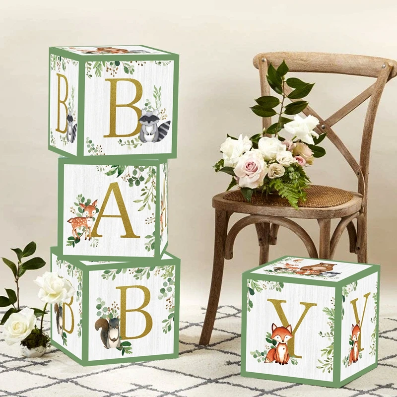 Cajas decorativas con temática de selva y globos
