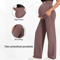 Pantalones de maternidad cintura alta pierna ancha recta otoño
