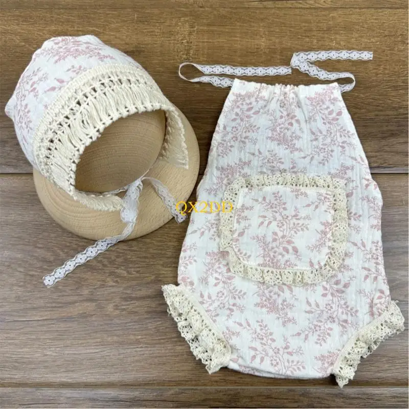 QX2D Ropa para sesión de fotos bebé nacido: pelele encaje sombrero - imagen 2