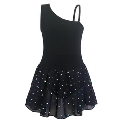 Maillot de ballet para niñas con falda brillante para danza escénica