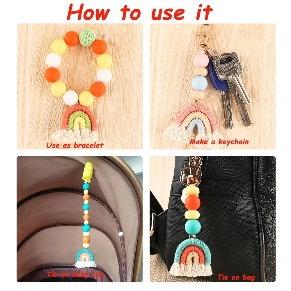 Colgante de borlas arcoíris tejido para accesorios de pelo y llavero - imagen 3