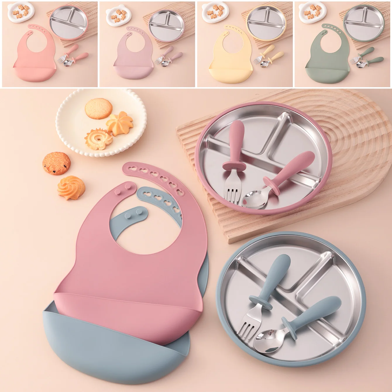 Vajilla de destete infantil de silicona y acero inoxidable sin BPA