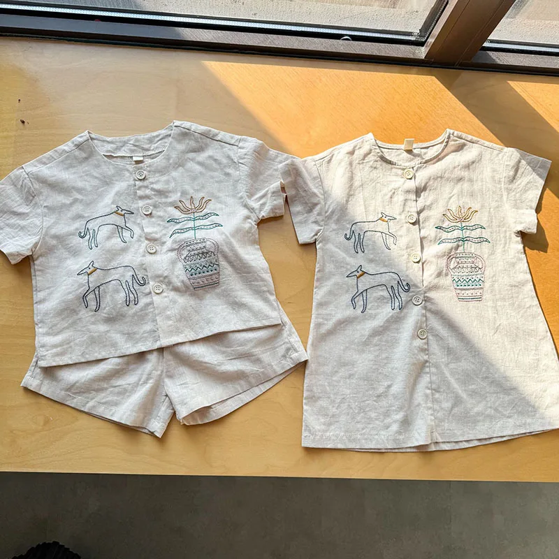 MILANCEL conjunto de verano para niños flores bordadas y bermudas - imagen 3
