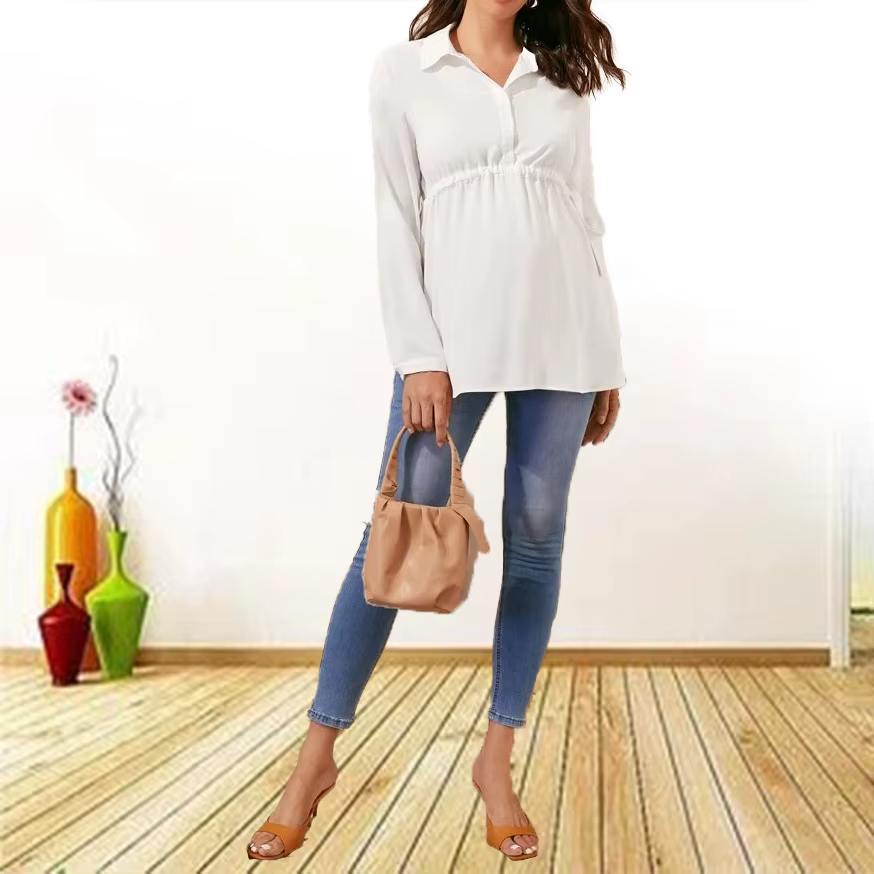 Blusa premamá holgada y transpirable – Camisa elegante de color liso - imagen 4