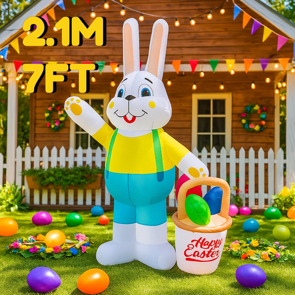 Conejo inflable de Pascua con luces LED para jardín
