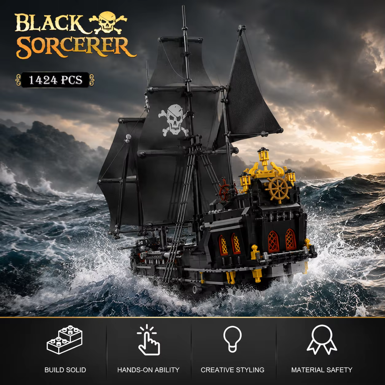 Barco Pirata Negro de Construcción – Esqueleto Fantasma - imagen 5