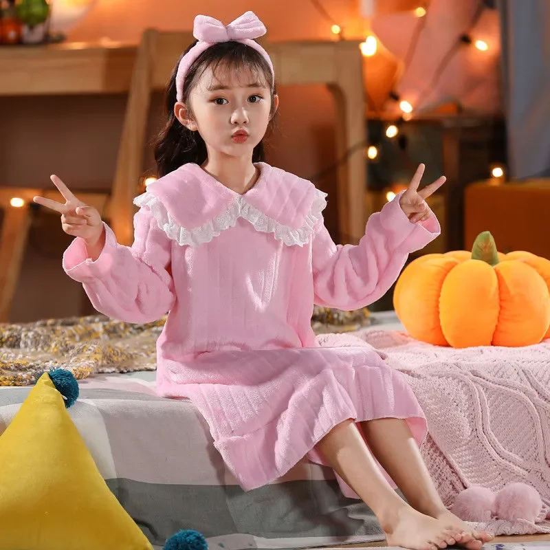 Camisón de franela con lazo para bebé niña cómodo - imagen 3