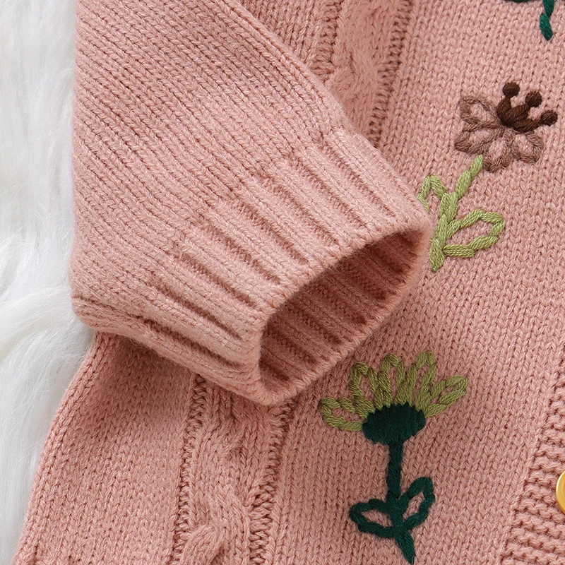 Cárdigan tejido para bebé con bordado floral – Ideal para otoño invierno - imagen 5
