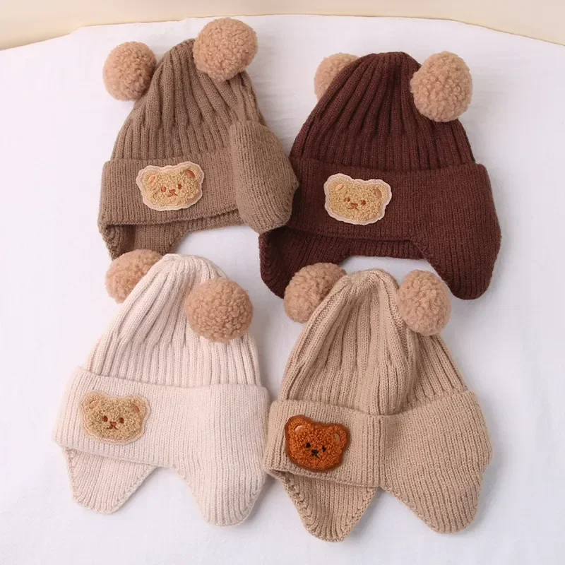 Gorro de invierno para bebé con orejas oso algodón crochet suave - imagen 3