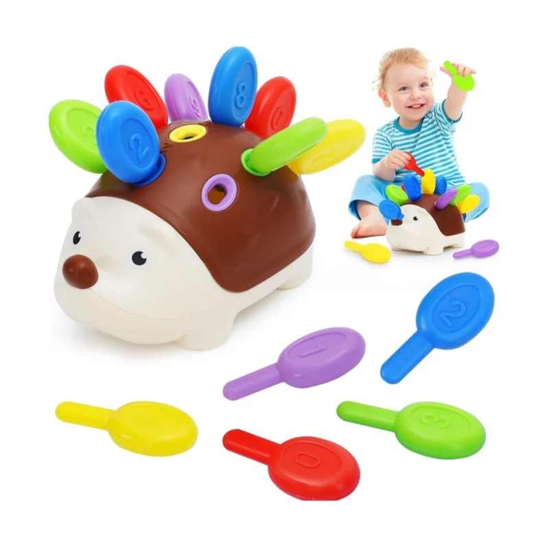Juguete sensorial Montessori erizo de madera natural para niños - imagen 3