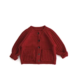 Jersey navideño de punto rojo para niños – Cuello redondo
