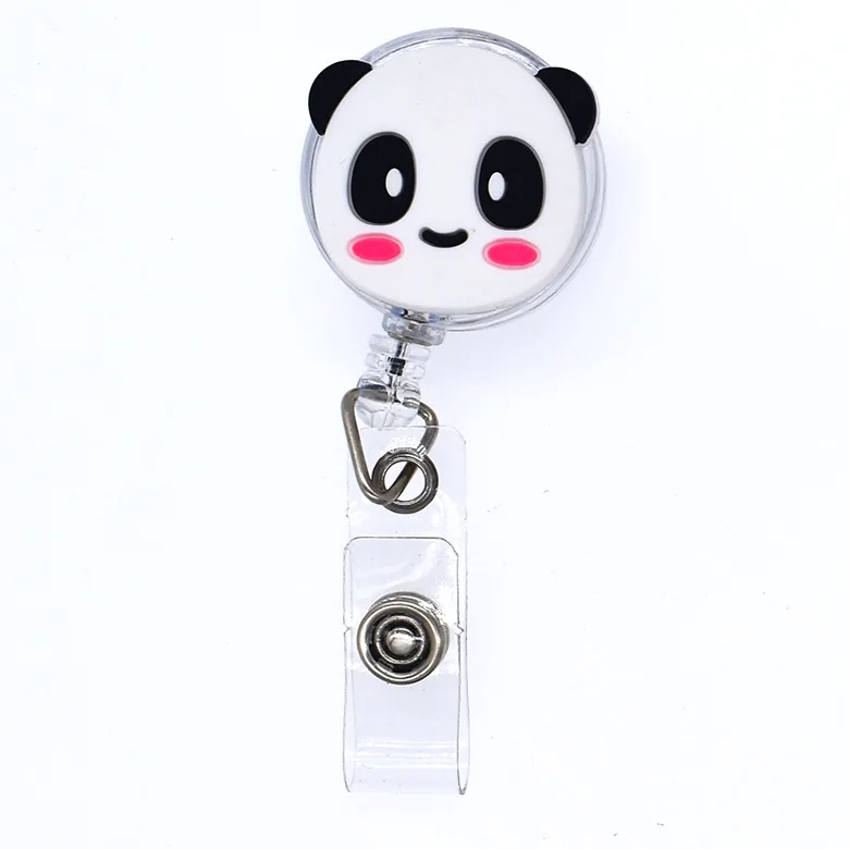Porta credenciales retráctil silicona panda y cerdito, clip pecho - imagen 4