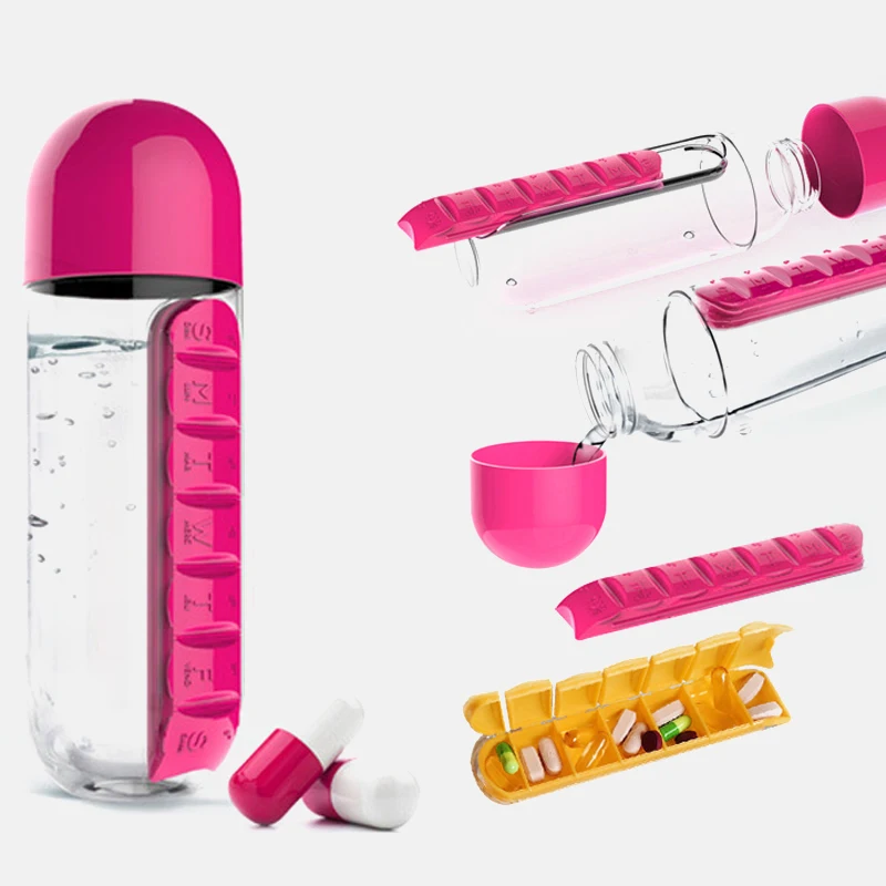 Pastillero de 7 compartimentos integrado en la botella
