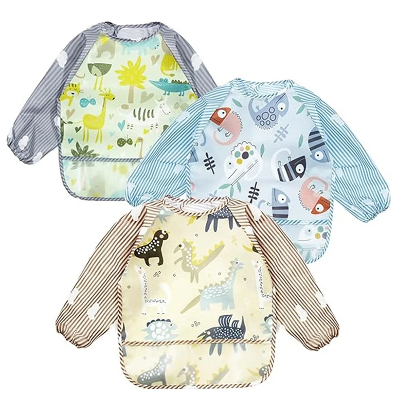 Babero impermeable de manga larga con bolsillo para bebés – plátano - imagen 3