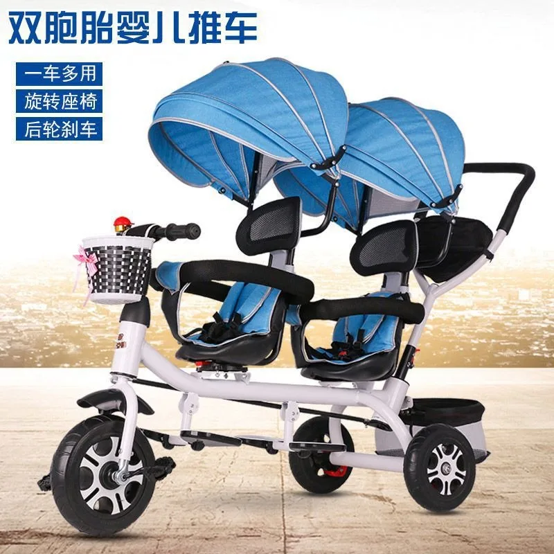Triciclo doble bebé de año convertible en cochecito bicicleta niños - imagen 3