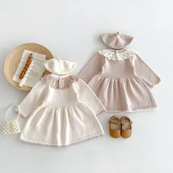 MILANCEL vestido de niña tejido acampanado con cuello hoja de loto