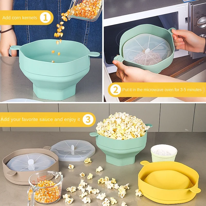 Cuenco silicona plegable para palomitas microondas con tapa grande