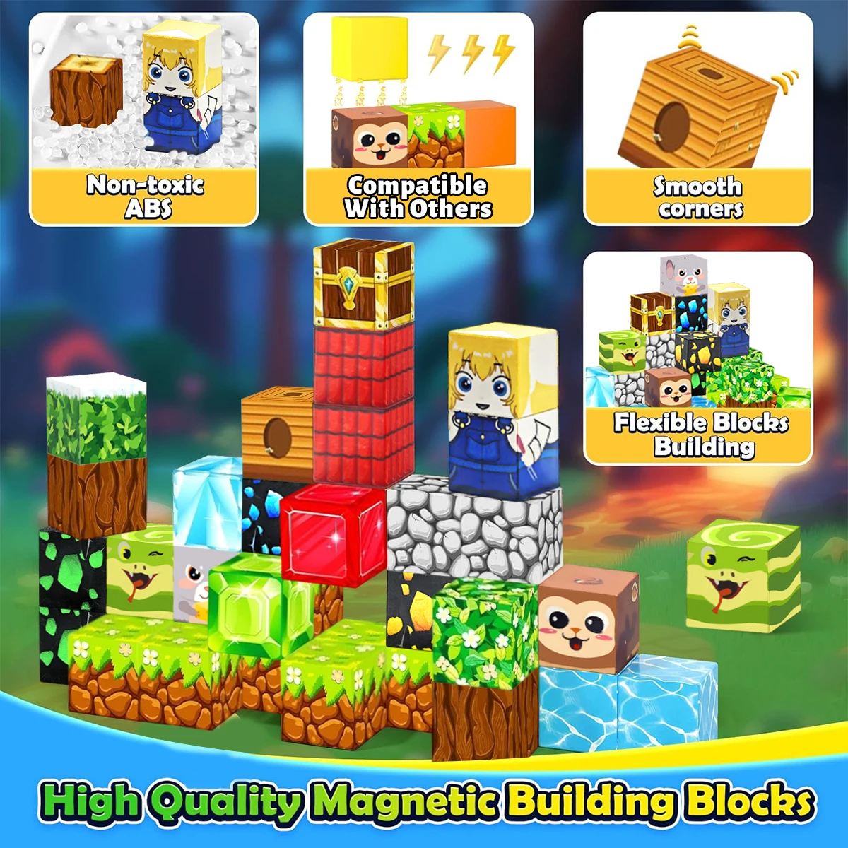 Bloques magnéticos STEM con caja portátil – Juego educativo para niños