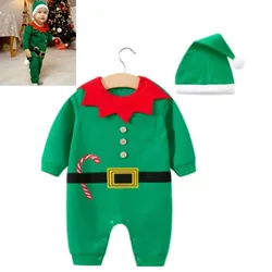 Pelele de Navidad para recién nacido con sombrero, manga larga
