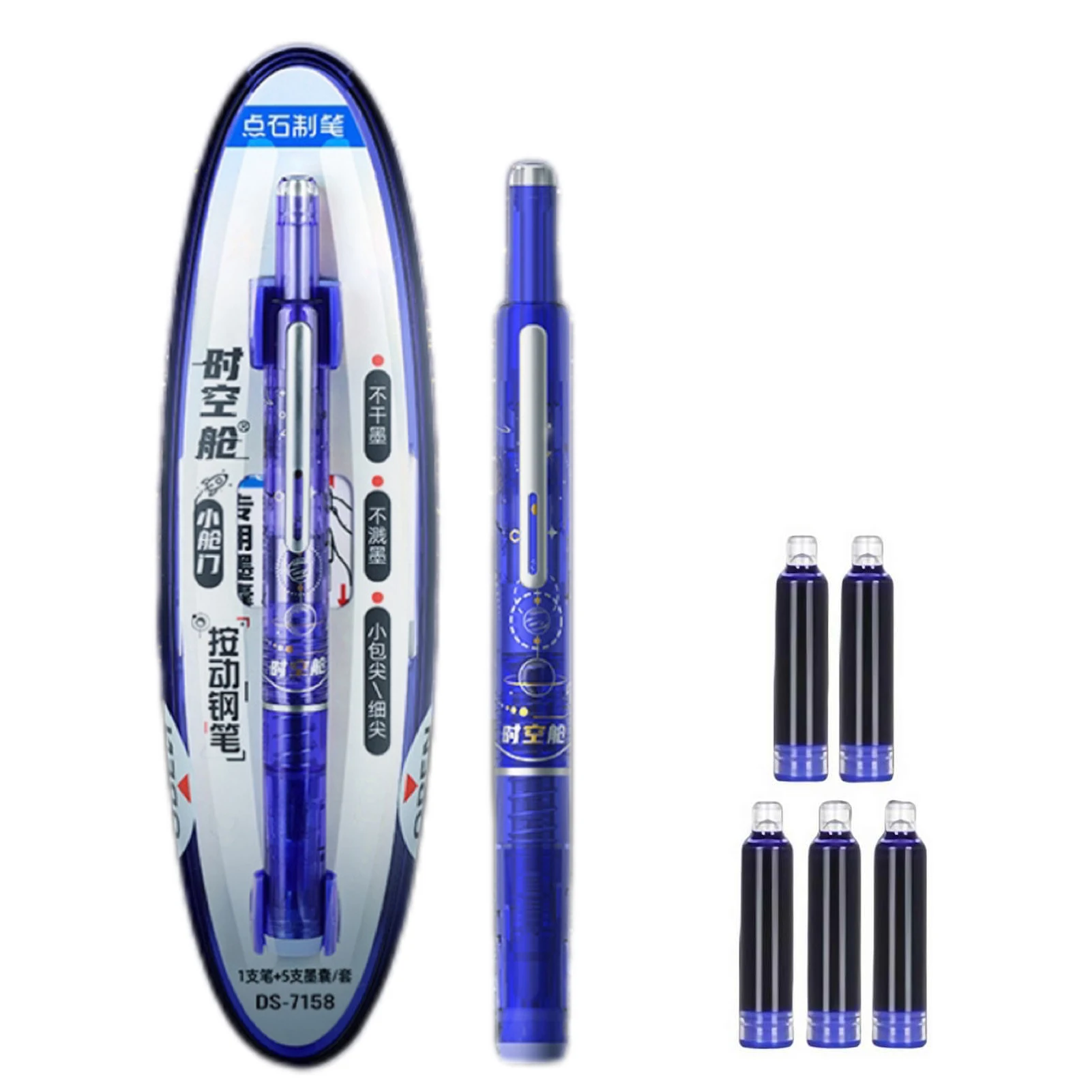 Clictek pluma estilográfica retráctil azul de empuje con tinta - imagen 2