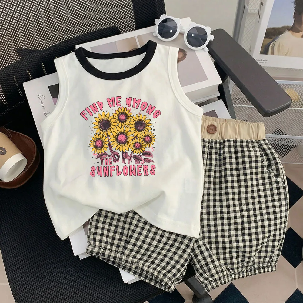 Conjunto de verano sin mangas para niña floral y cuadros - imagen 4
