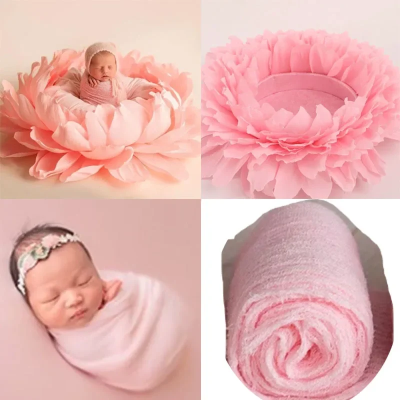 Ambiente de sesión fotográfica con accesorios de flores