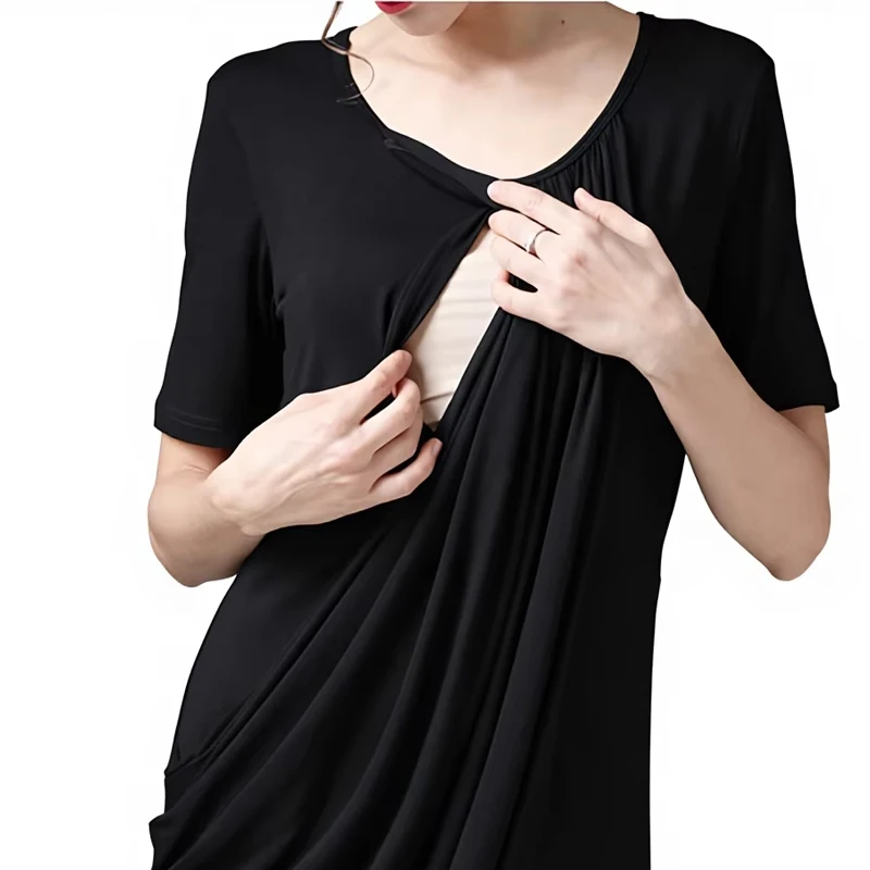 Vestido de lactancia modal suave para verano manga corta con volantes - imagen 4