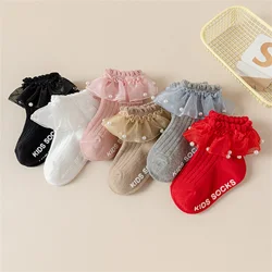 Calcetines bebé niña de encaje con volantes y perlas estilo princesa