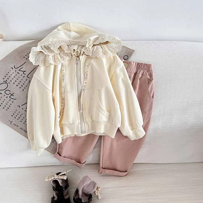 Chaqueta de encaje con cremallera y capucha para niñas primavera - imagen 4
